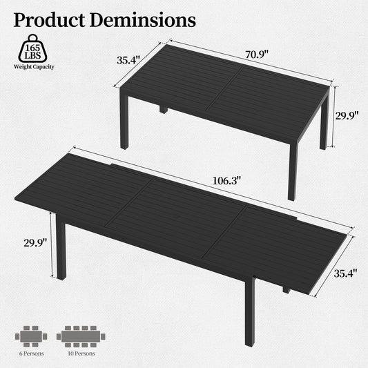 Pizzello Aluminum Patio Extendable Dining Table