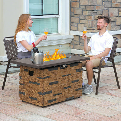 Pizzello Caldo- 43" Propane Fire Pit Table Rectangular Stone Firepit Table - Pizzello#color_brown
