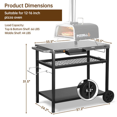 Pizzello Outdoor Grill Dining Cart Pro#color_silver