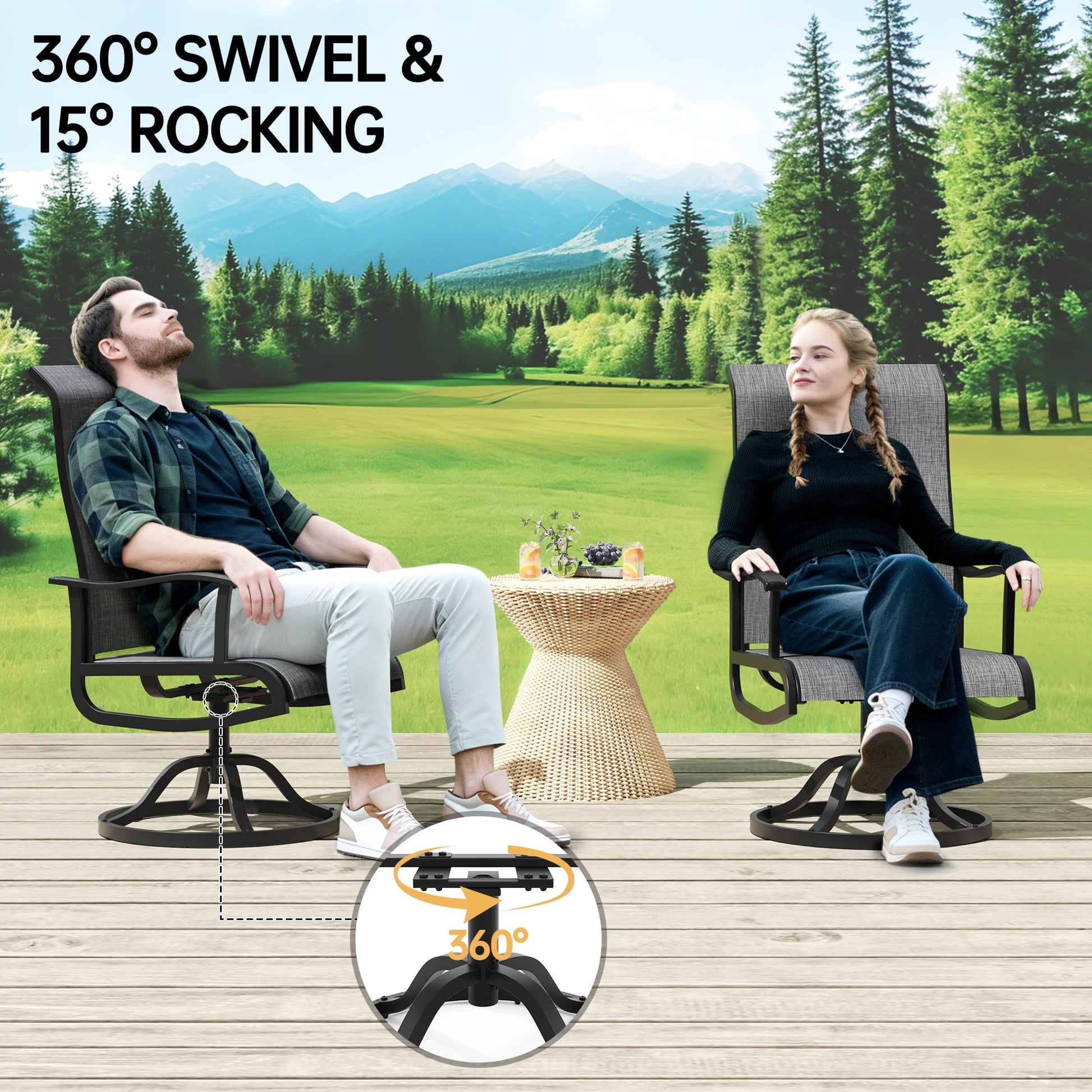 Pizzello Patio Swivel Dining Chairs, All Weather Outdoor Textilene Chair High Back Outdoor Swivel Rocker Set#size_set-of-6