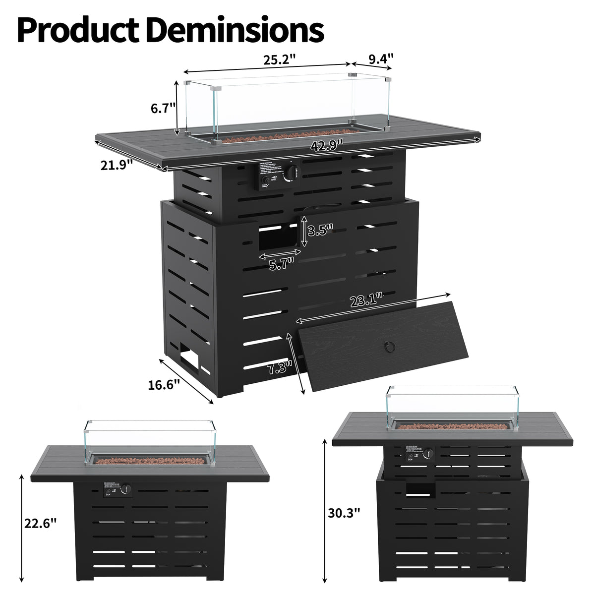 Pizzello Muto - Height-Adjustable Propane Fire Pit Table 50,000 BTU Convertible Gas Fire Table
