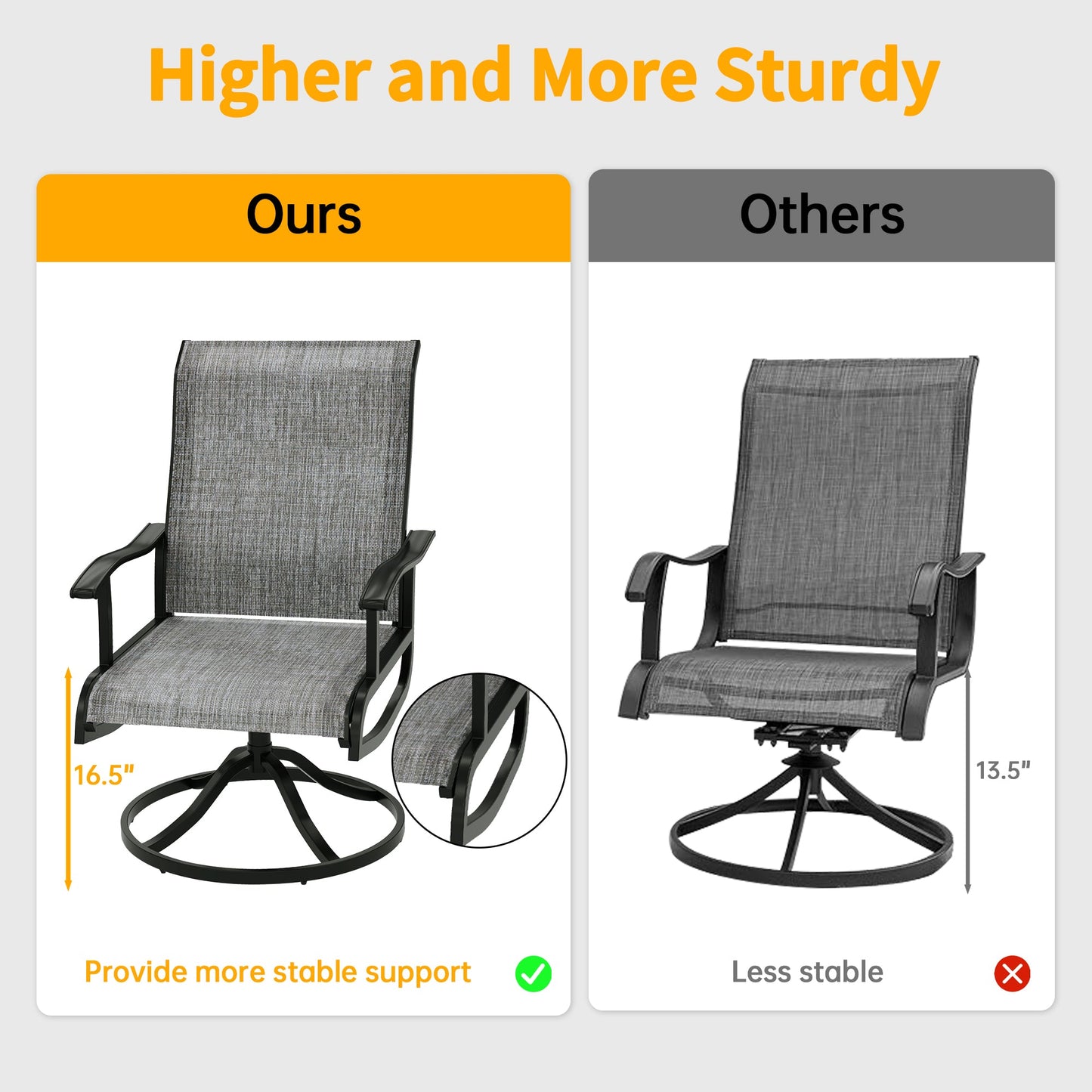 Pizzello Patio Swivel Dining Chairs, All Weather Outdoor Textilene Chair High Back Outdoor Swivel Rocker Set#size_set-of-8