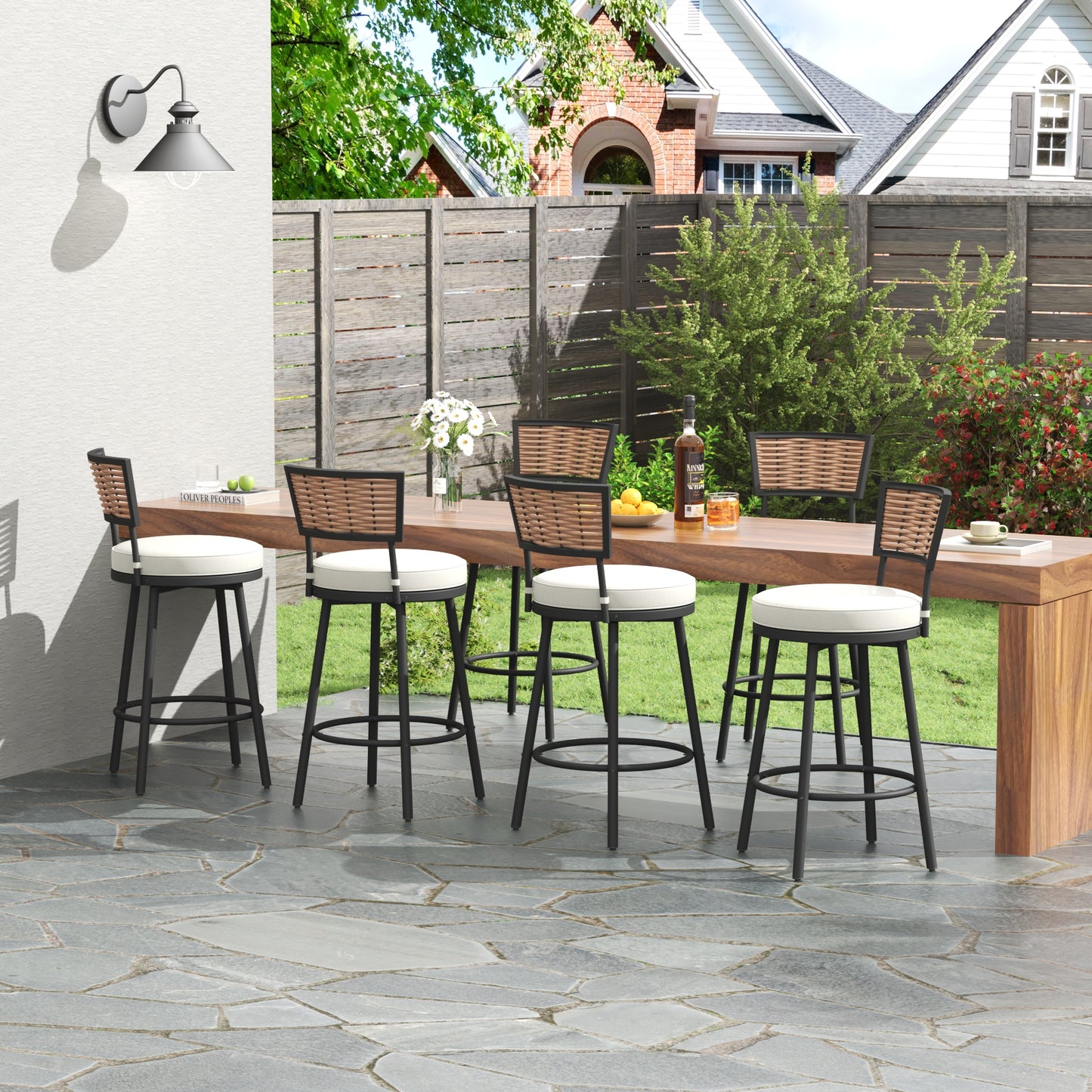 Pizzello Outdoor Swivel Counter Height Bar Stools, Patio Wicker Barstools#size_6pcs