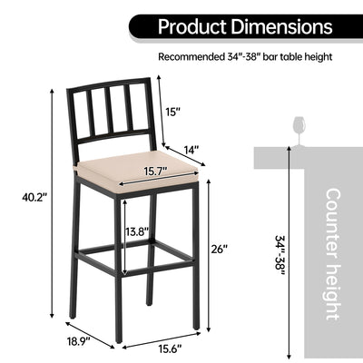 Pizzello Outdoor Counter Height Bar Stools, Patio Metal Barstools#size_4pcs