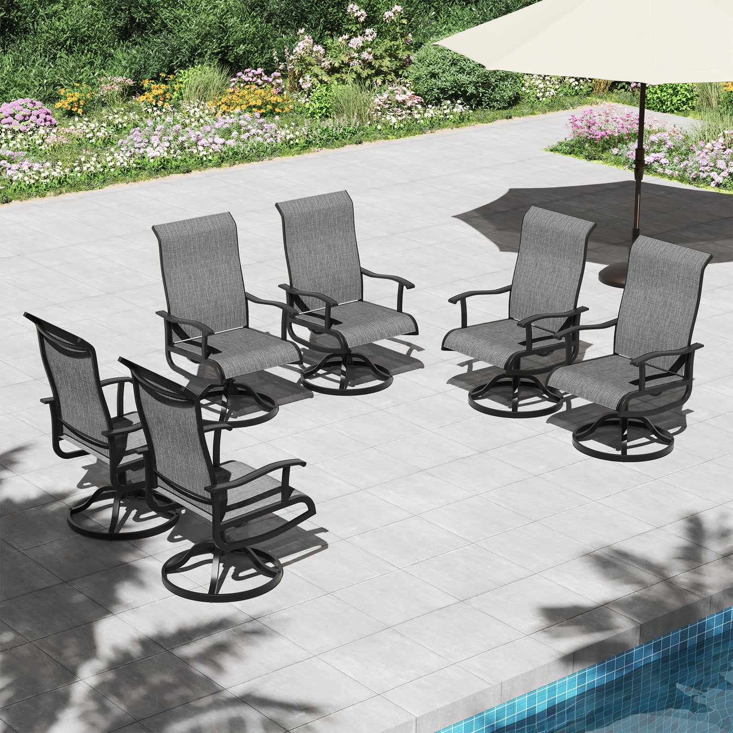 Pizzello Patio Swivel Dining Chairs, All Weather Outdoor Textilene Chair High Back Outdoor Swivel Rocker Set#size_set-of-6