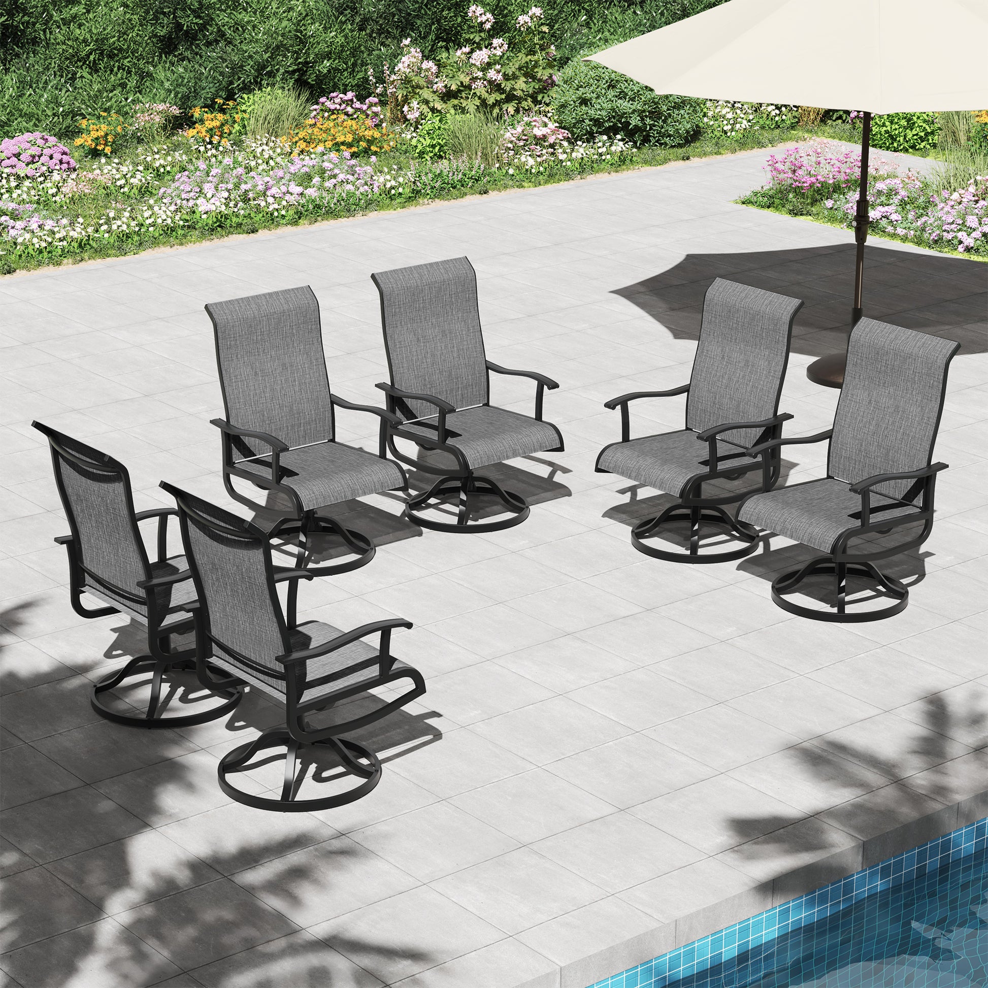 Pizzello Patio Swivel Dining Chairs, All Weather Outdoor Textilene Chair High Back Outdoor Swivel Rocker Set#size_set-of-6