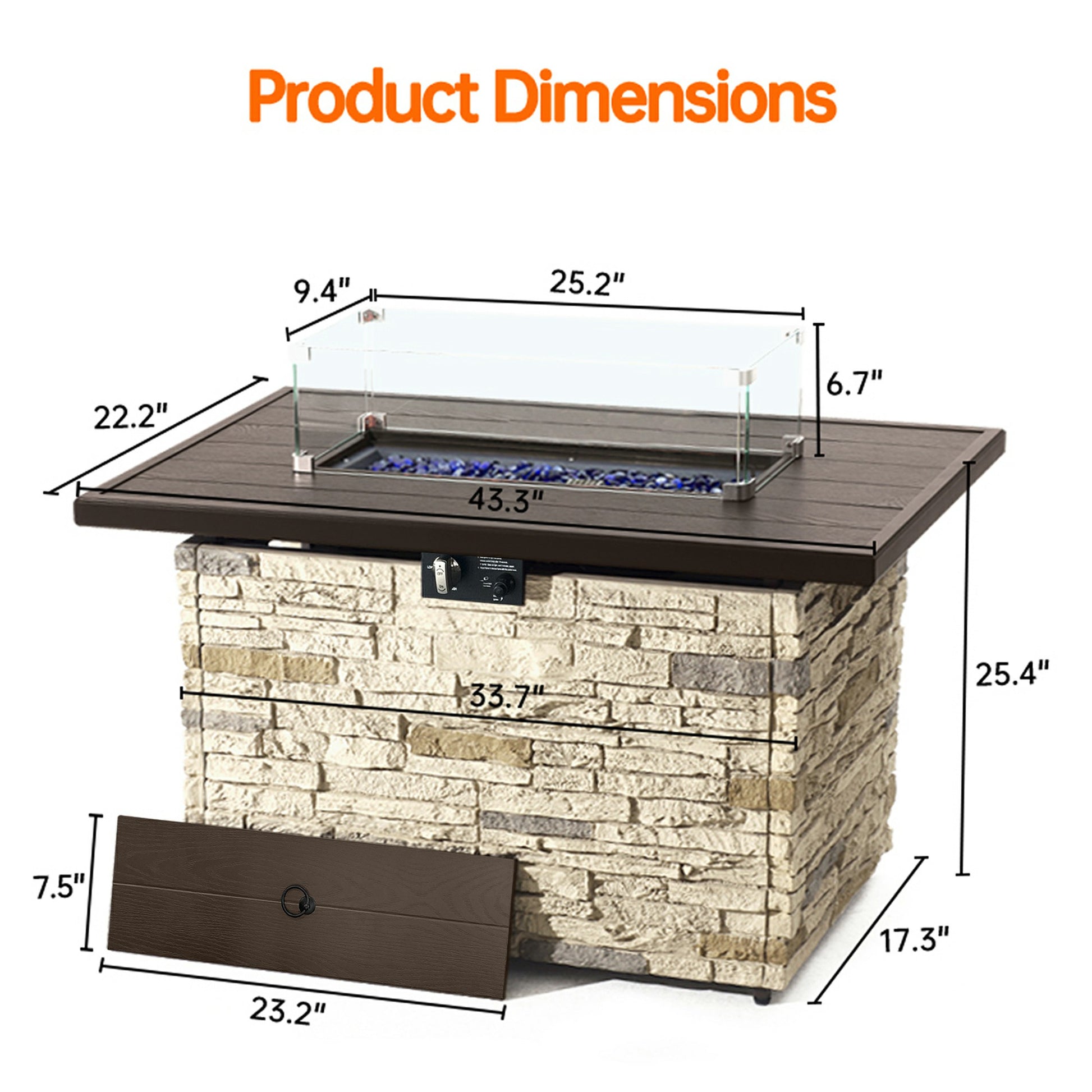 Pizzello Caldo- 43" Propane Fire Pit Table Rectangular Stone Firepit Table - Pizzello#color_buff