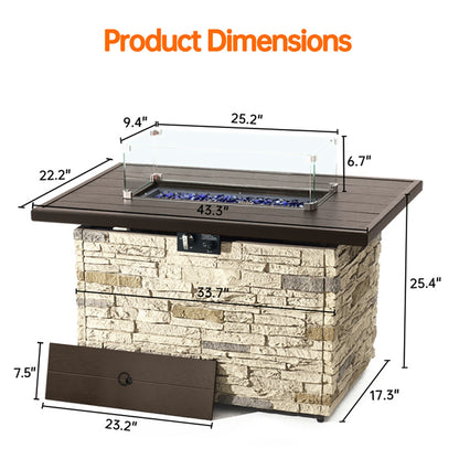 Pizzello Caldo- 43" Propane Fire Pit Table Rectangular Stone Firepit Table - Pizzello#color_buff