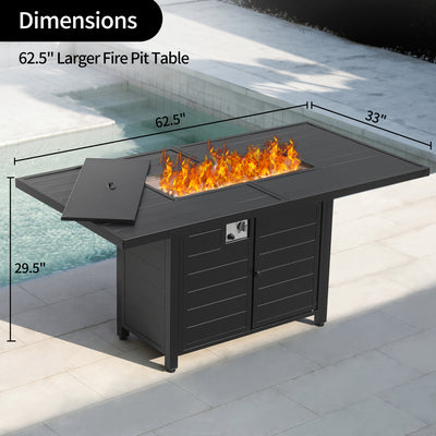 The Pizzello Passione 62.5" Aluminum Propane Fire Pit Table (50,000 BTU) has a stainless steel burner, removable panel, and spacious tabletop.