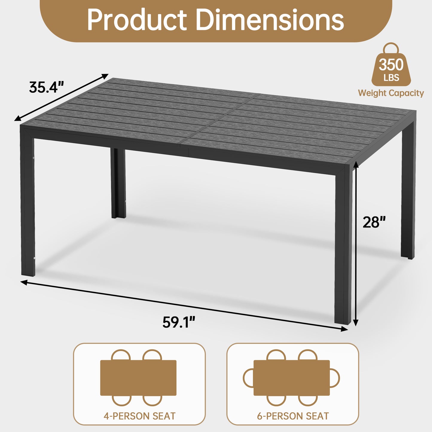 Pizzello Patio Wood-Plastic Composite Dining Table for 4-6 Person