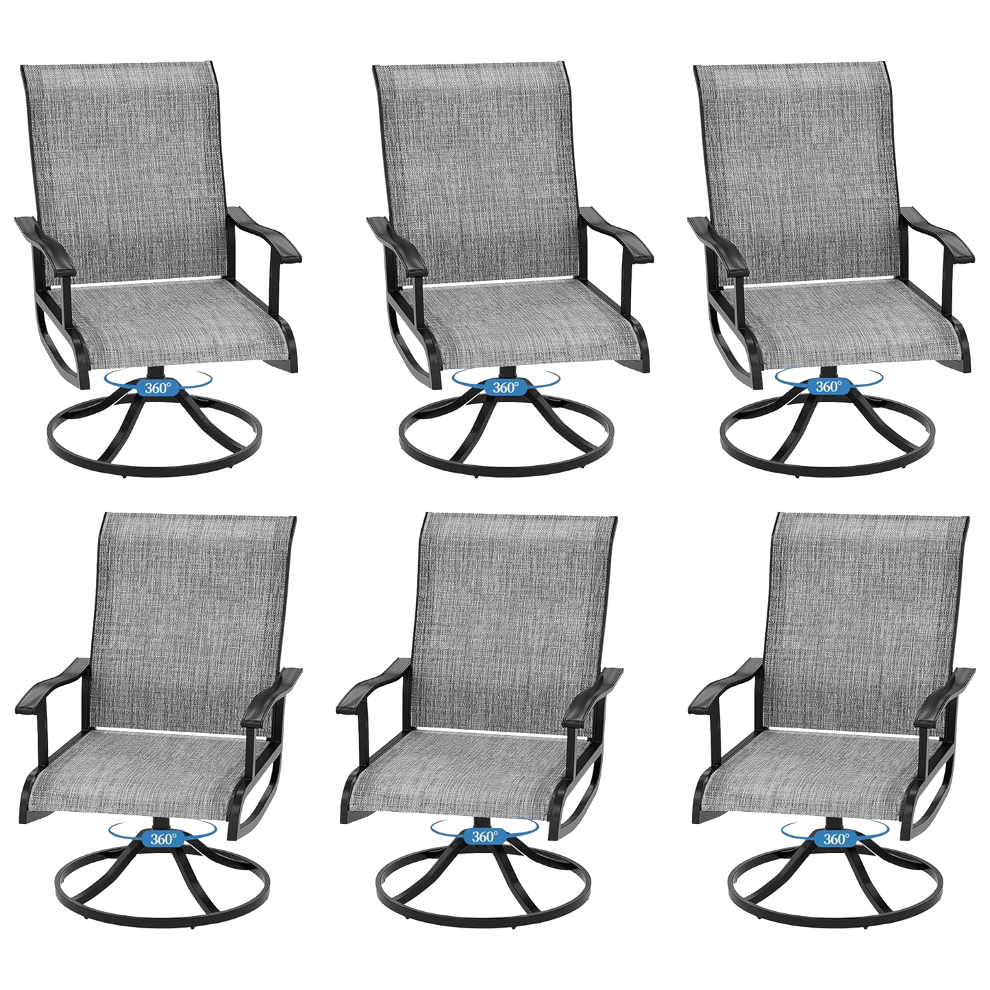 Pizzello Patio Swivel Dining Chairs, All Weather Outdoor Textilene Chair High Back Outdoor Swivel Rocker Set#size_set-of-6