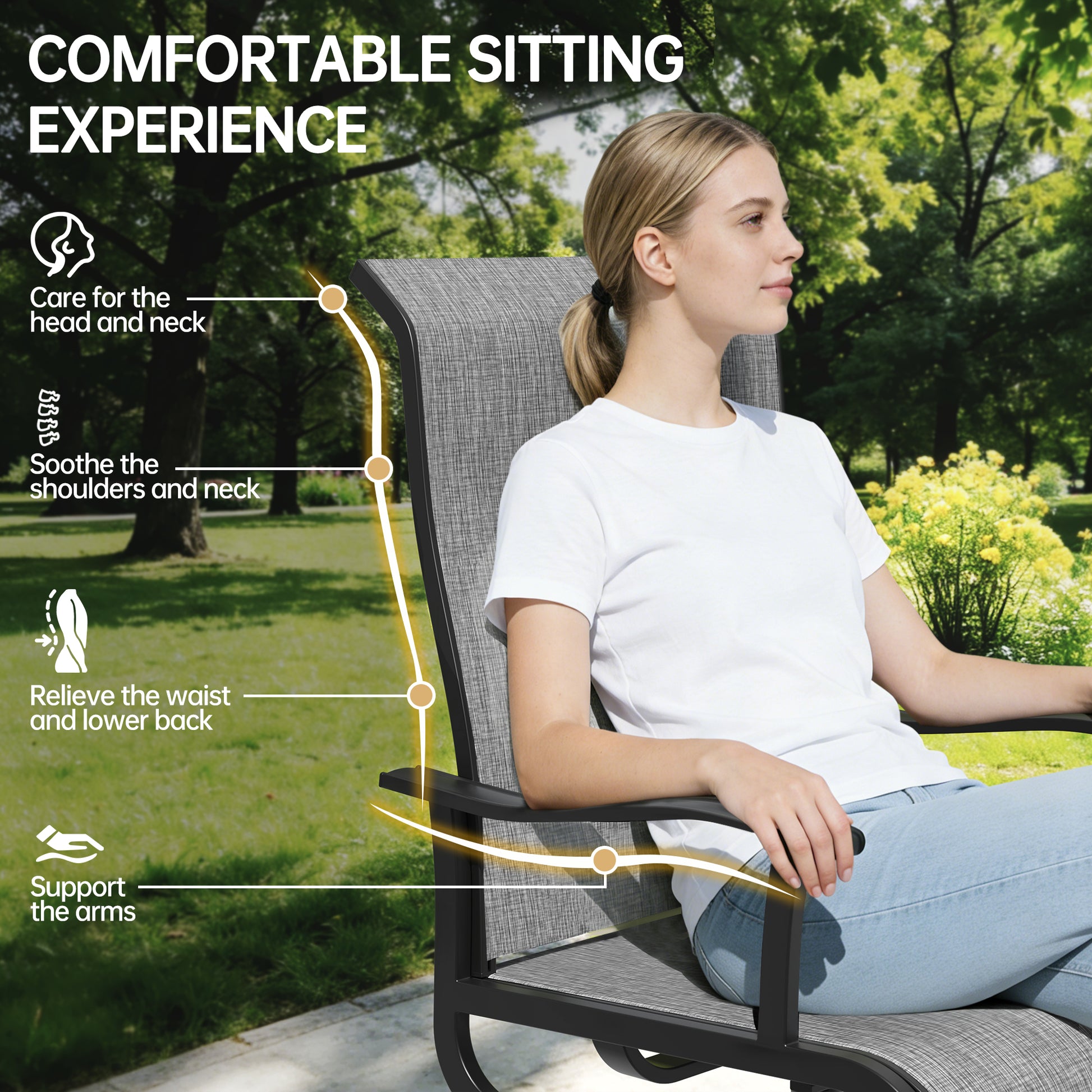 Pizzello Patio Swivel Dining Chairs, All Weather Outdoor Textilene Chair High Back Outdoor Swivel Rocker Set#size_set-of-4