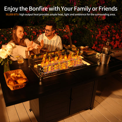 Pizzello Passione - 59.8" Aluminum Propane Fire Pit Table 50,000 BTU Outdoor Rectangular Dining Table