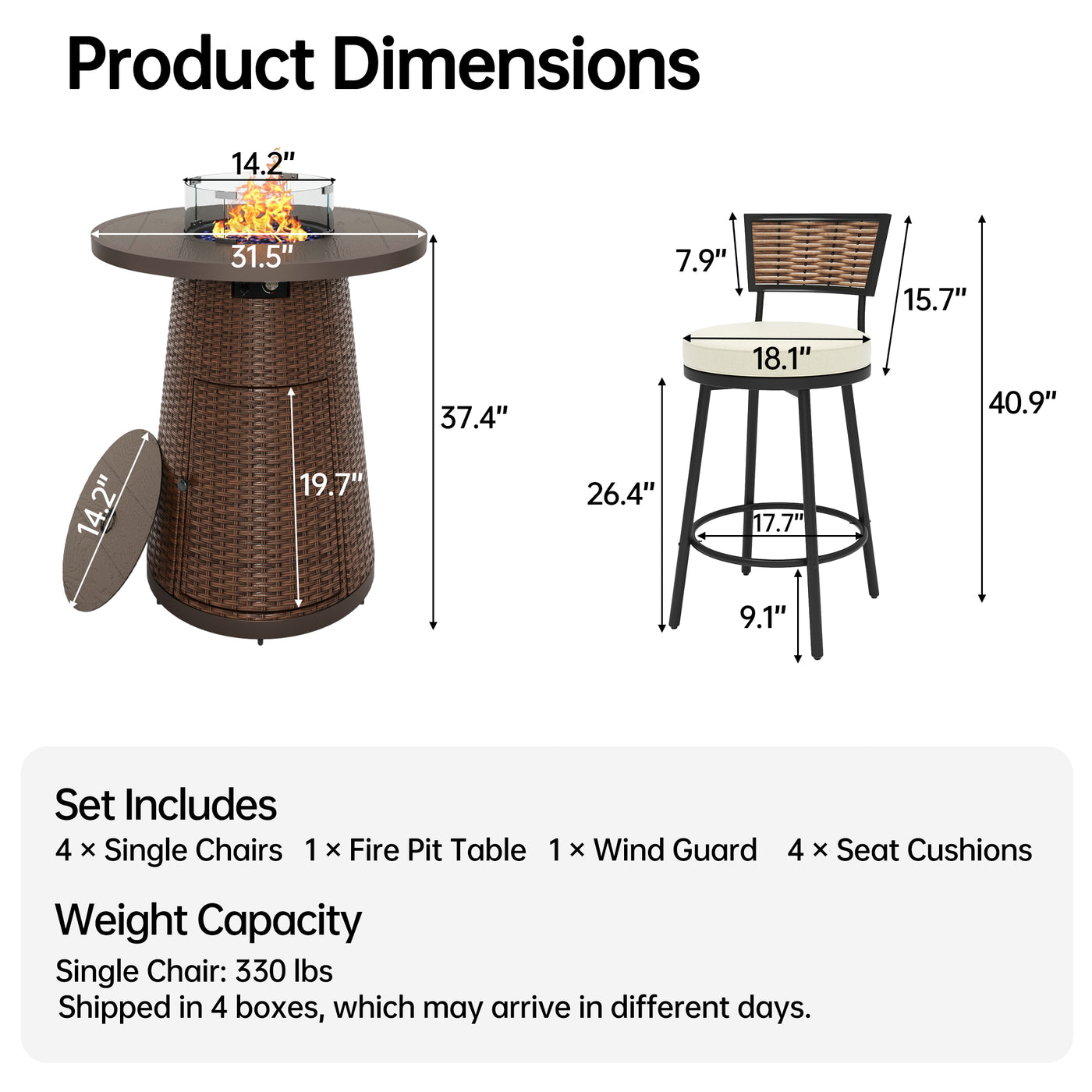 Pizzello Godere - 31.5" Propane Fire Pit Table Outdoor Round Wicker Gas Fire Table#color_brown