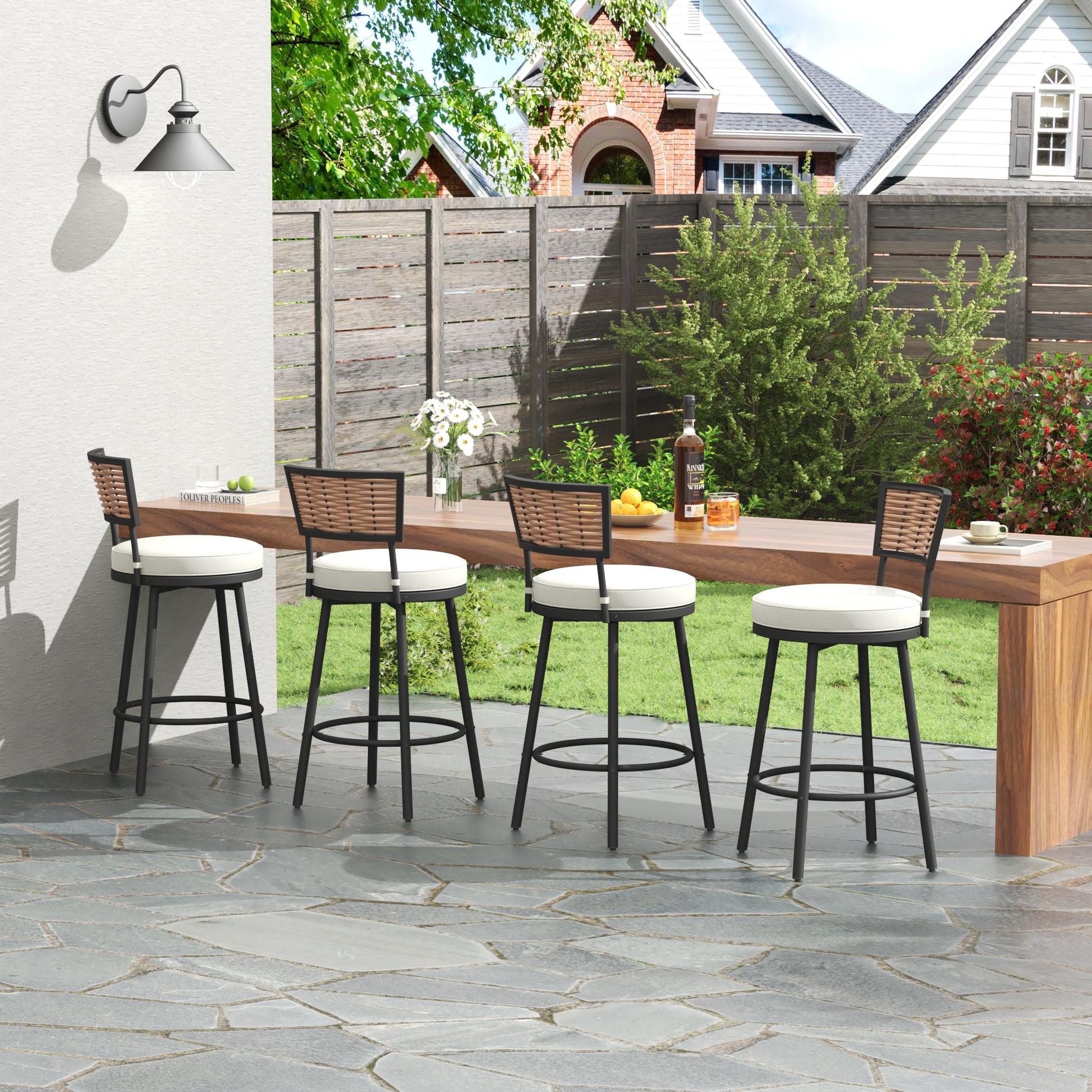 Pizzello Outdoor Swivel Counter Height Bar Stools, Patio Wicker Barstools#size_4pcs