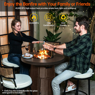 Pizzello Godere - 31.5" Propane Fire Pit Table Outdoor Round Wicker Gas Fire Table#color_brown