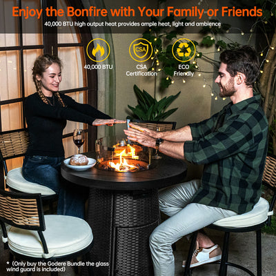 Pizzello Godere - 31.5" Propane Fire Pit Table Outdoor Round Wicker Gas Fire Table#color_black