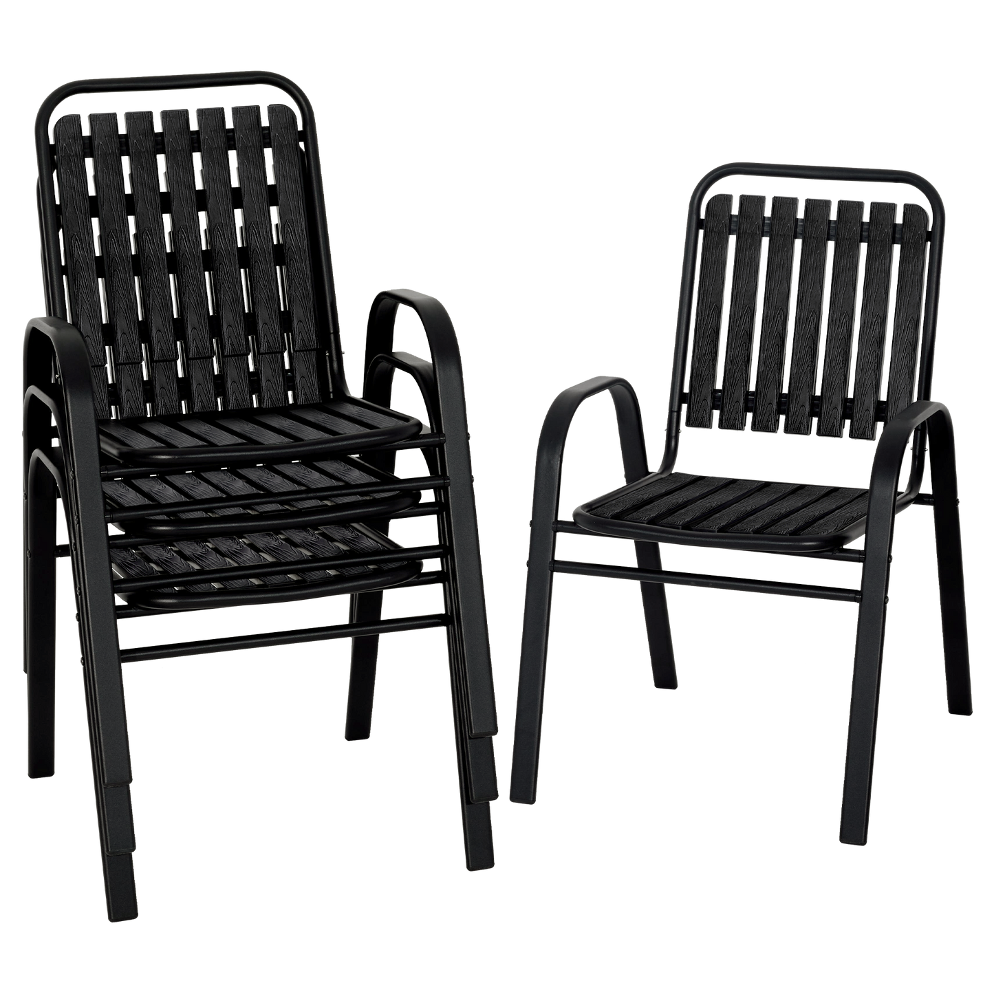 Patio Chairs Set, All Weather Plastic Dining Chairs with Armrests, Outdoor Stackable Bistro Chairs for Lawn Backyard#size_4pcs