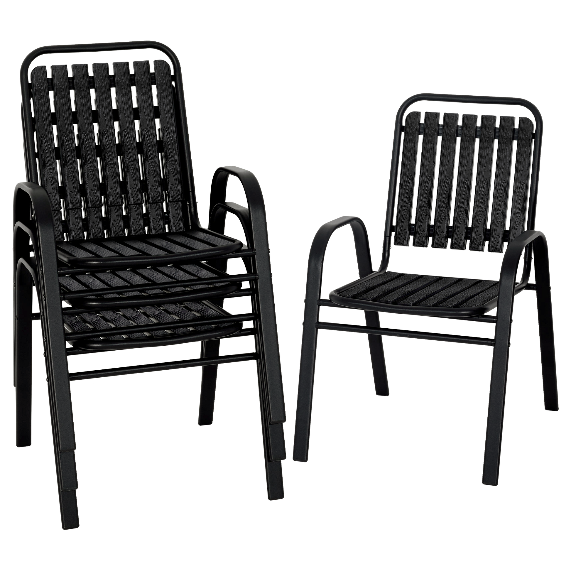 Patio Chairs Set, All Weather Plastic Dining Chairs with Armrests, Outdoor Stackable Bistro Chairs for Lawn Backyard#size_4pcs