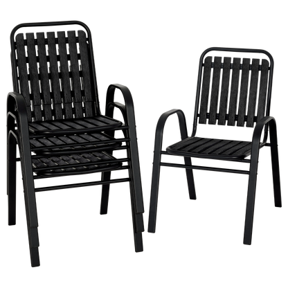 Patio Chairs Set, All Weather Plastic Dining Chairs with Armrests, Outdoor Stackable Bistro Chairs for Lawn Backyard#size_4pcs