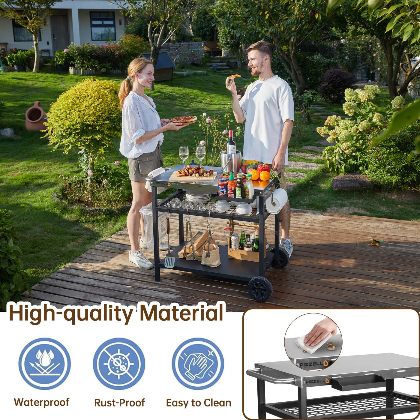 Pizzello Outdoor Grill Dining Cart Pro#color_silver