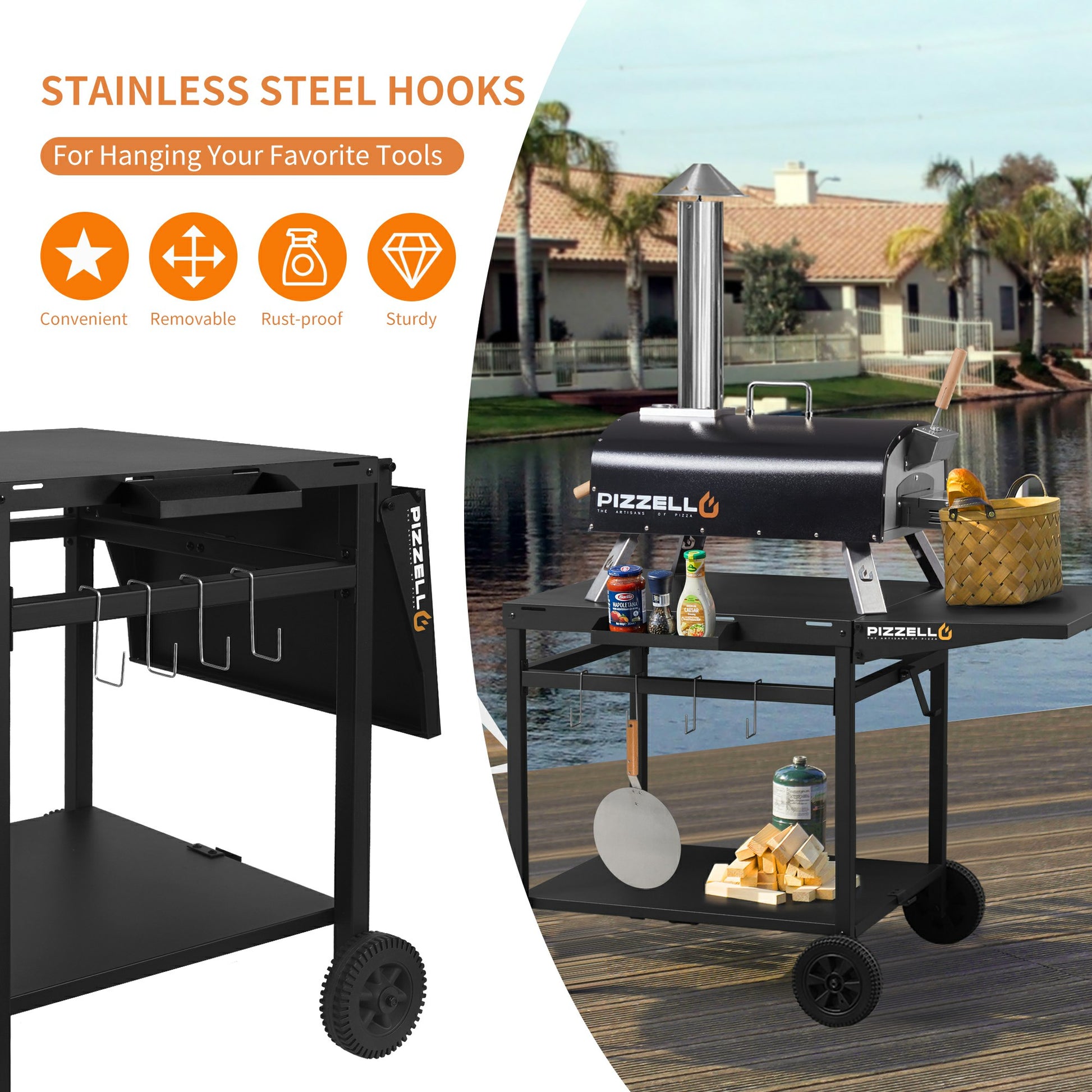 Pizzello Outdoor Grill Dining Cart Movable Pizza Oven Trolley BBQ Stand - Pizzello#size_large