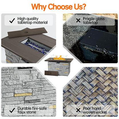 Pizzello Caldo- 43" Propane Fire Pit Table Rectangular Stone Firepit Table - Pizzello#color_gray