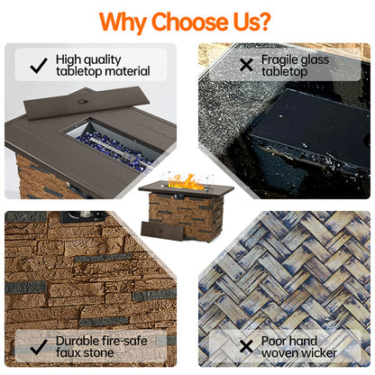 Pizzello Caldo- 43" Propane Fire Pit Table Rectangular Stone Firepit Table - Pizzello#color_brown