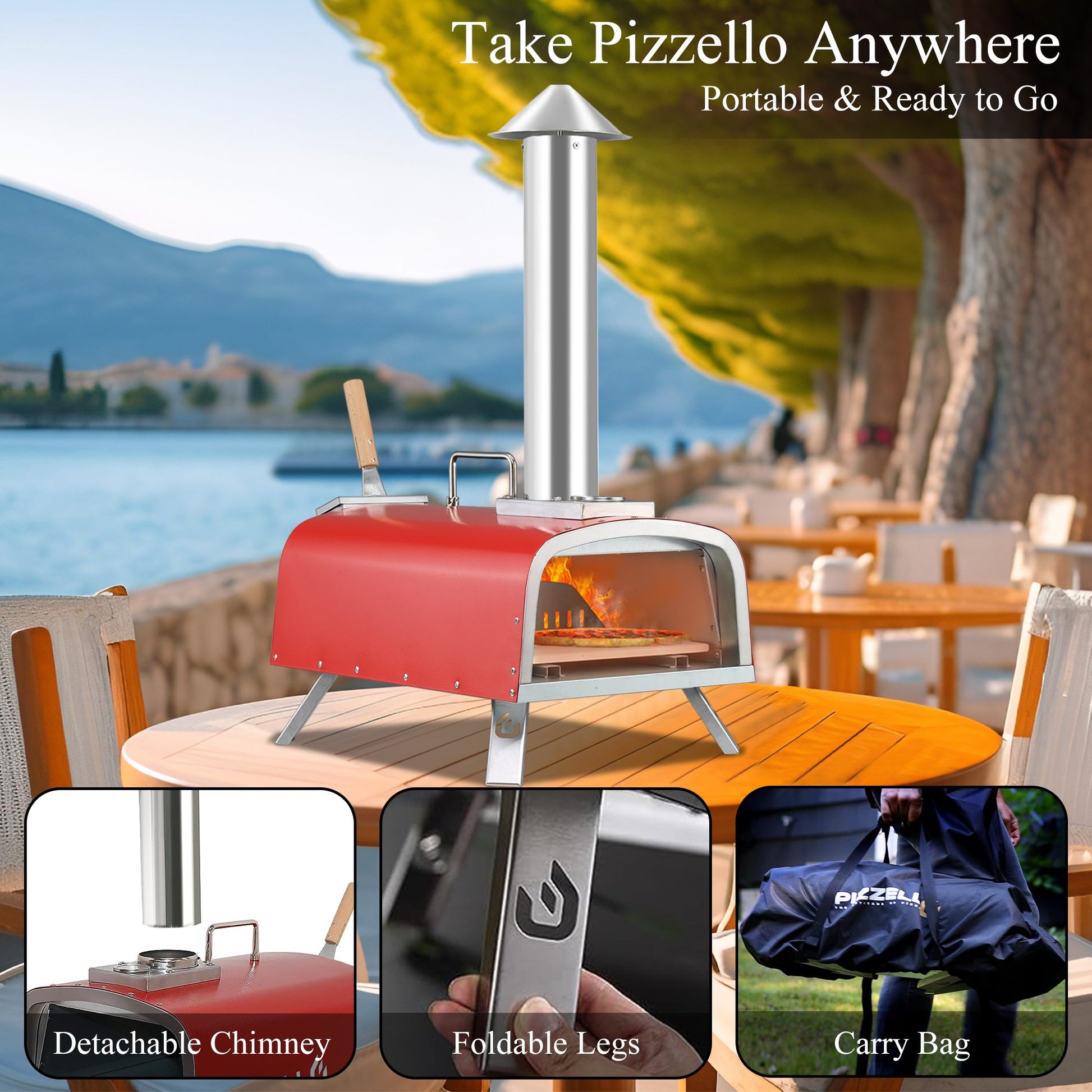 Outdoor Gas & Wood-Fired Pizza Oven in Car#color_red