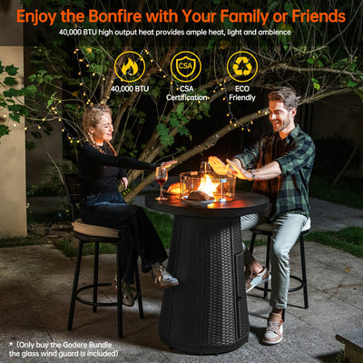 Pizzello Godere - 31.5" Propane Fire Pit Table Outdoor Round Wicker Gas Fire Table#color_black