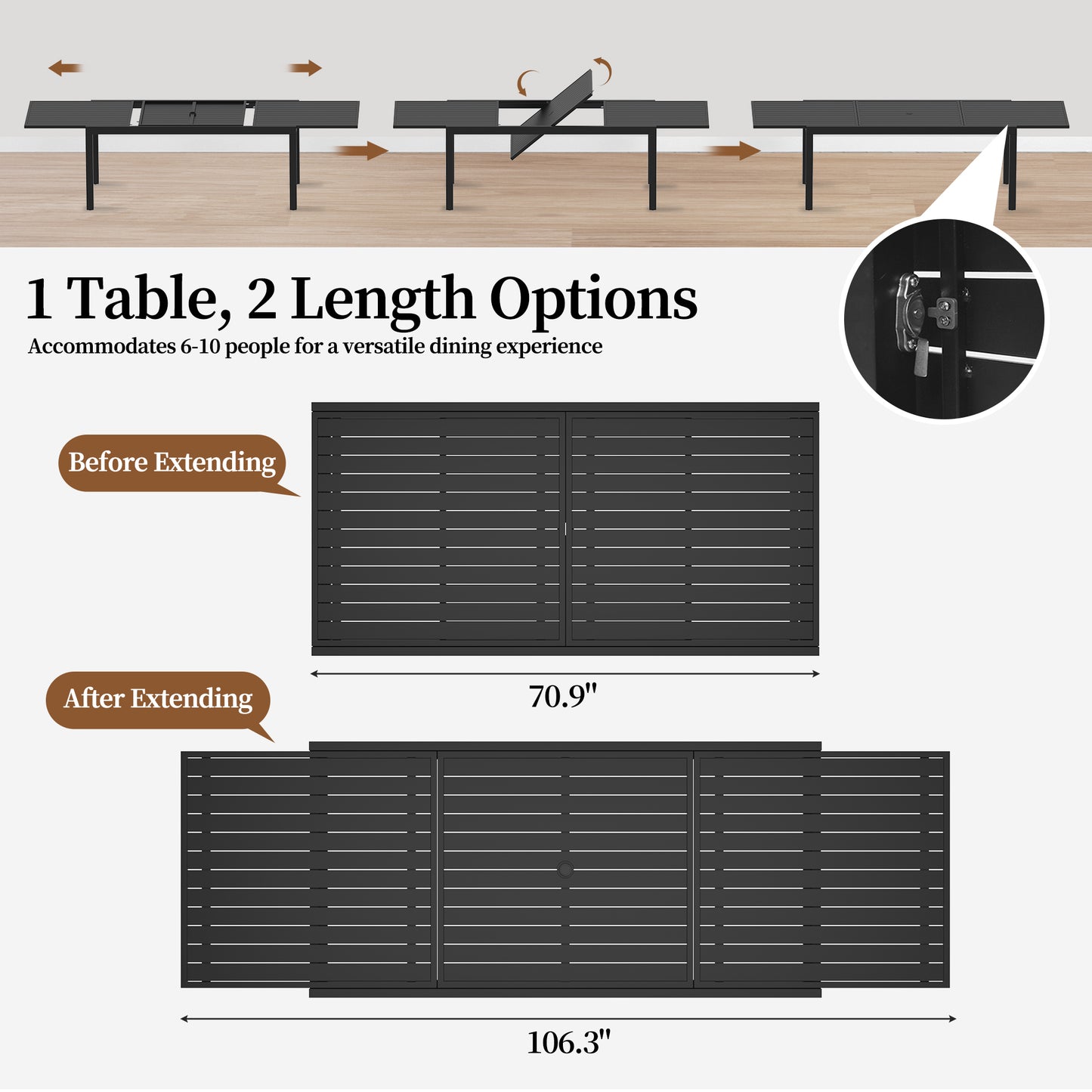 Pizzello Aluminum Patio Extendable Dining Table