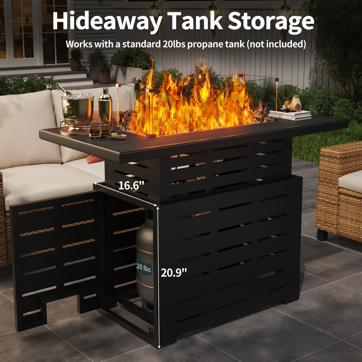Pizzello Muto - Height-Adjustable Propane Fire Pit Table 50,000 BTU Convertible Gas Fire Table