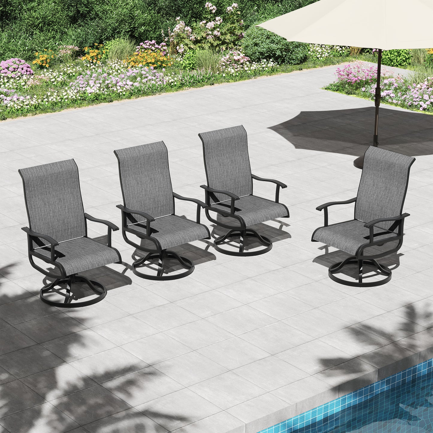 Pizzello Patio Swivel Dining Chairs, All Weather Outdoor Textilene Chair High Back Outdoor Swivel Rocker Set#size_set-of-4