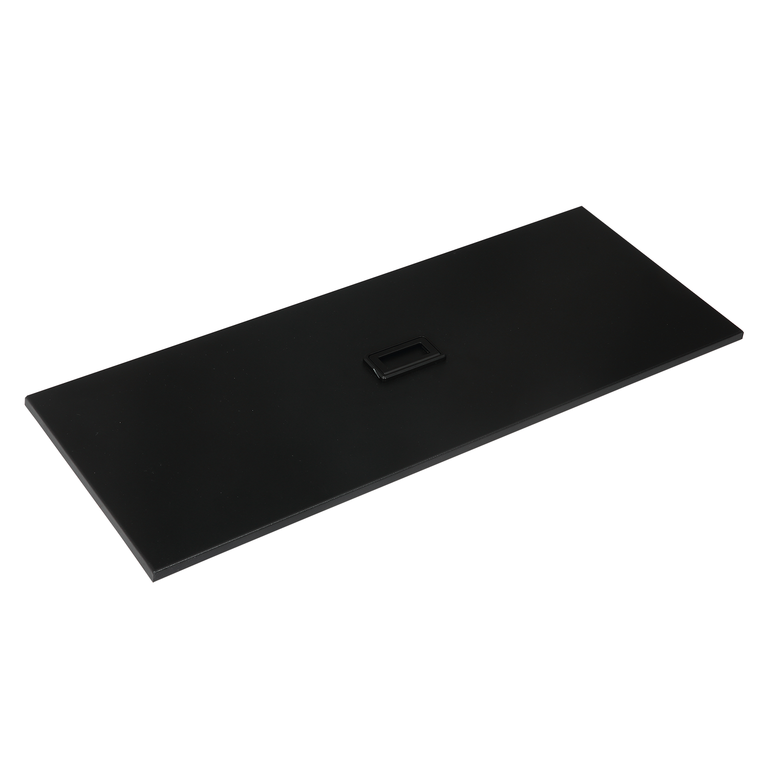 Black rectangular Removable Lid on a white surface.