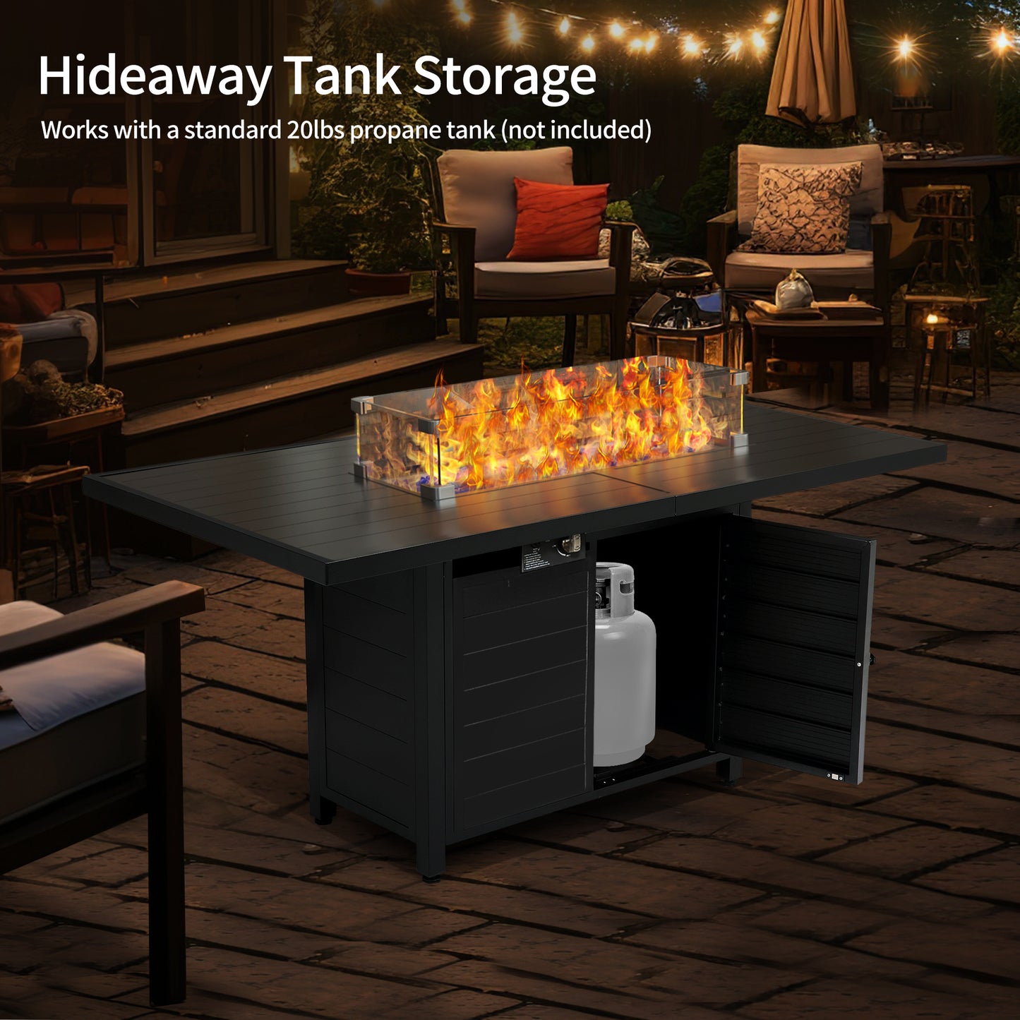 Pizzello Passione - 59.8" Aluminum Propane Fire Pit Table 50,000 BTU Outdoor Rectangular Dining Table