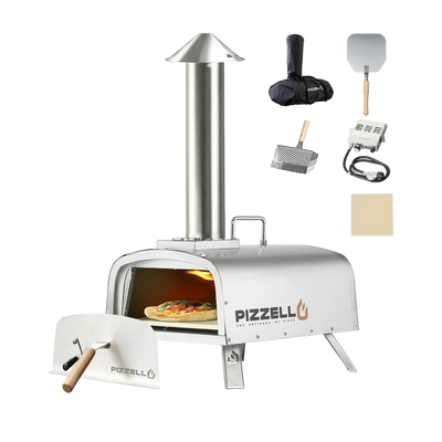 Enjoy the Pizzello Forte Gas Pizza Oven with metal chimney and superb heat retention. Portable with peel, cover, cutter, & thermometer.