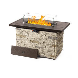 Pizzello Caldo- 43" Propane Fire Pit Table Rectangular Stone Firepit Table