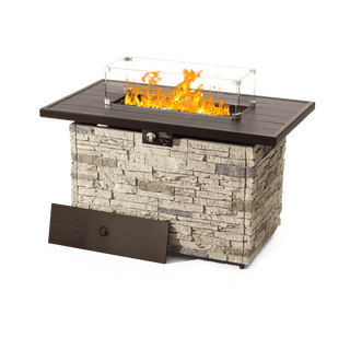 Pizzello Caldo- 43" Propane Fire Pit Table Rectangular Stone Firepit Table