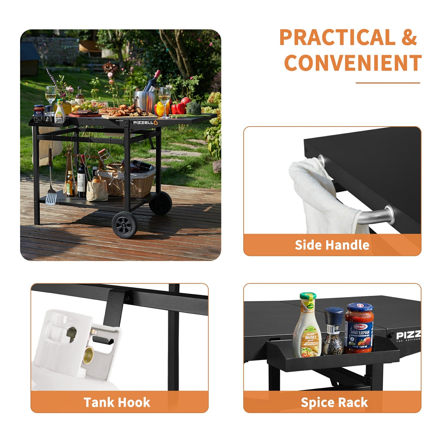 Pizzello Outdoor Grill Dining Cart Movable Pizza Oven Trolley BBQ Stand - Pizzello#size_large