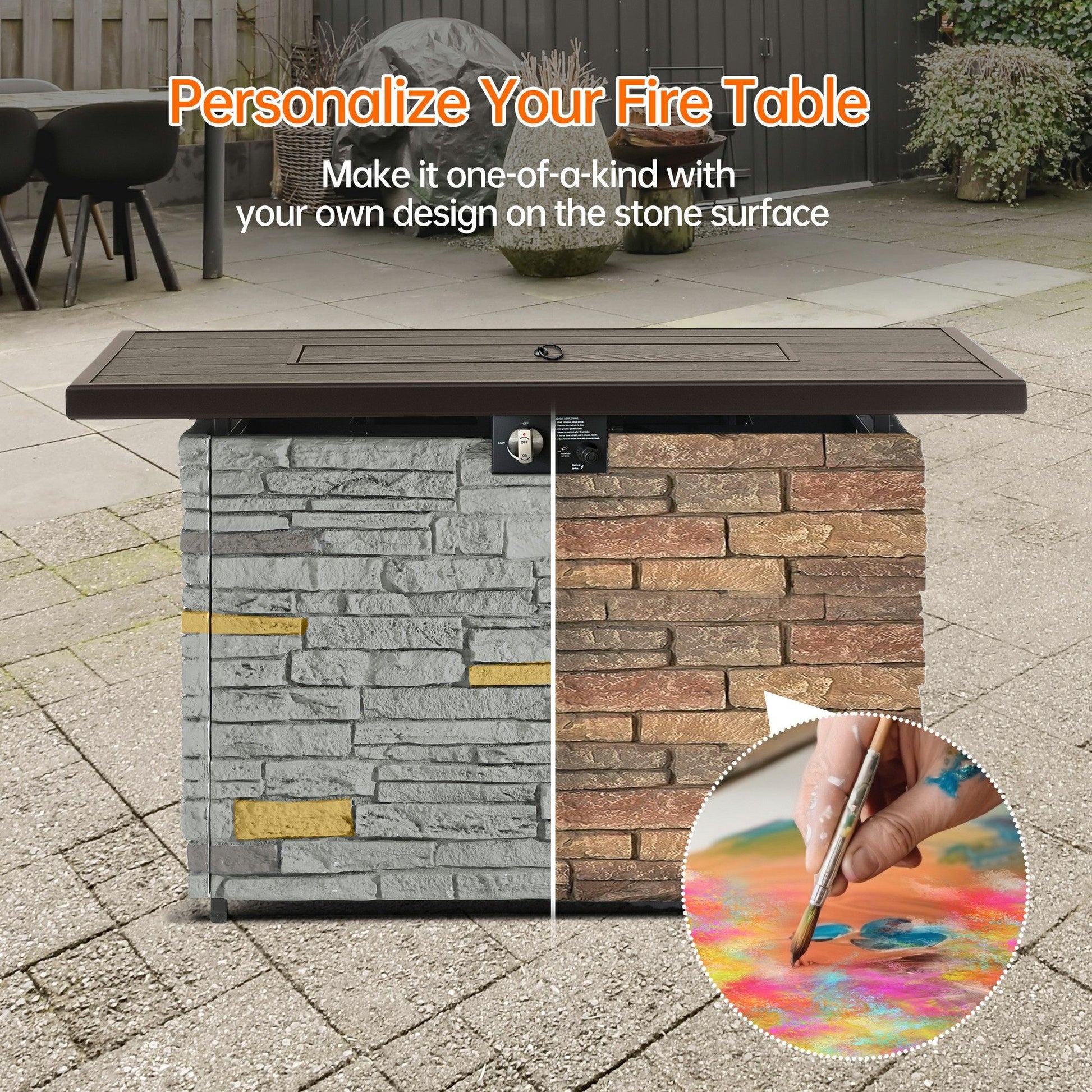 Pizzello Caldo- 43" Propane Fire Pit Table Rectangular Stone Firepit Table - Pizzello#color_gray