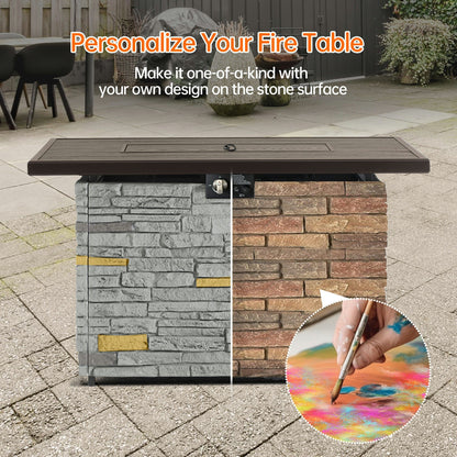 Pizzello Caldo- 43" Propane Fire Pit Table Rectangular Stone Firepit Table - Pizzello#color_gray