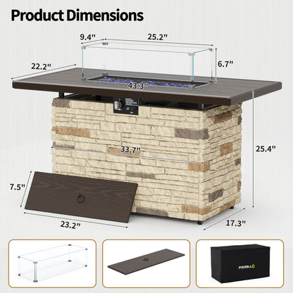 Pizzello Caldo- 43" Propane Fire Pit Table Rectangular Stone Firepit Table - Pizzello#color_buff