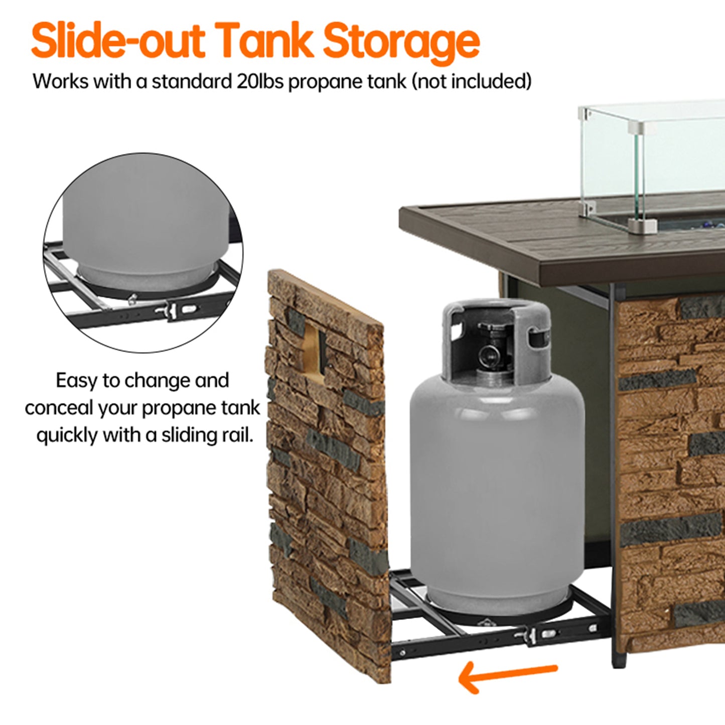 Pizzello Caldo- 43" Propane Fire Pit Table Rectangular Stone Firepit Table - Pizzello#color_brown