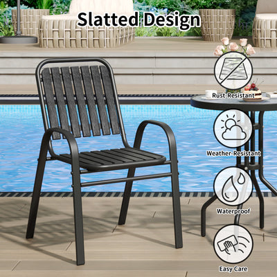 Patio Chairs Set, All Weather Plastic Dining Chairs with Armrests, Outdoor Stackable Bistro Chairs for Lawn Backyard#size_4pcs
