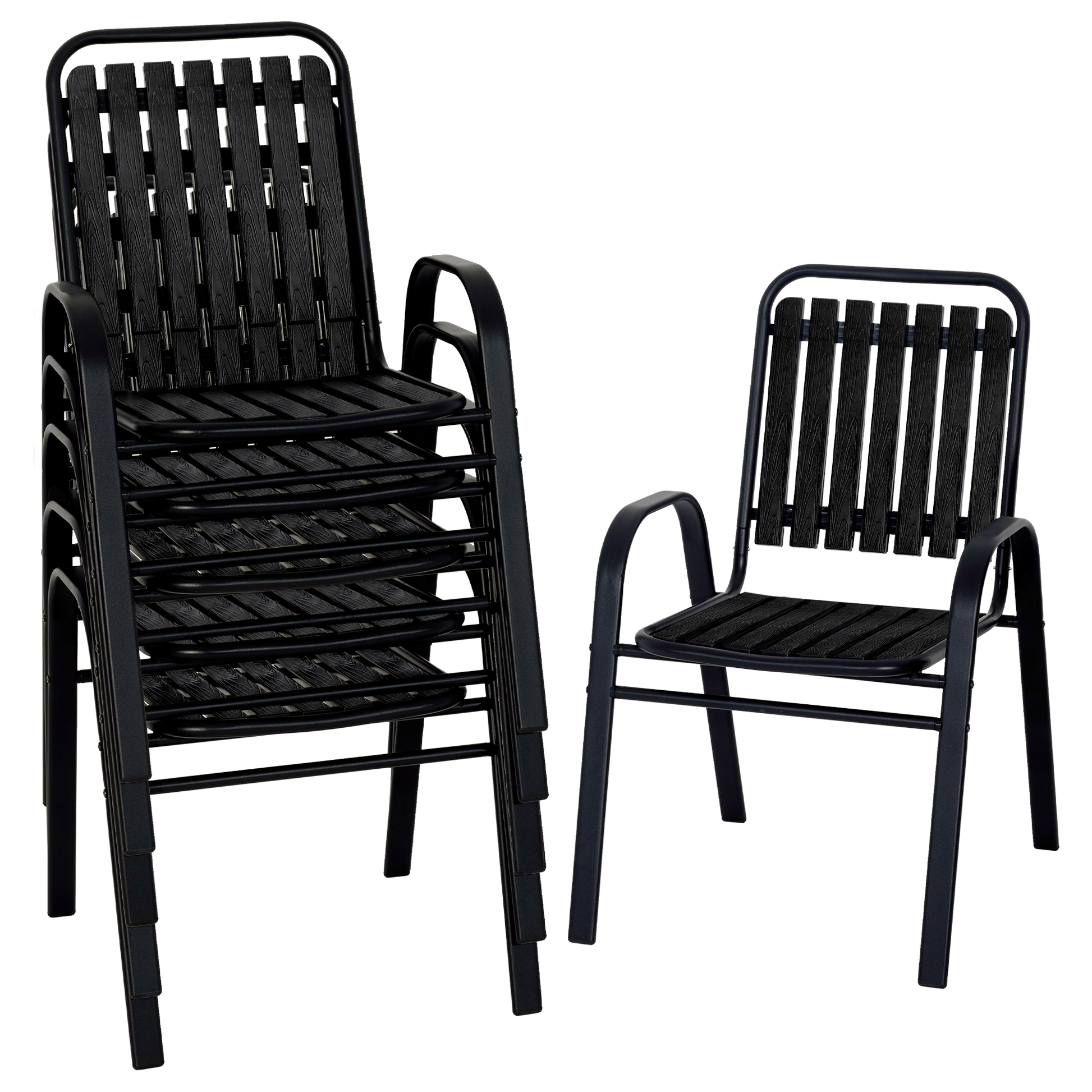 Patio Chairs Set, All Weather Plastic Dining Chairs with Armrests, Outdoor Stackable Bistro Chairs for Lawn Backyard#size_6pcs