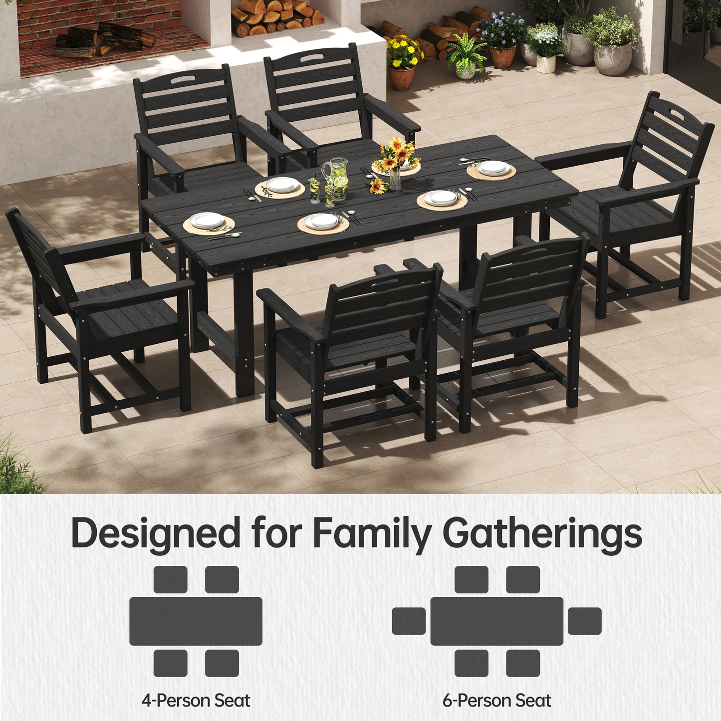 Pizzello Patio HDPE Rectangular Dining Table with Umbrella Hole