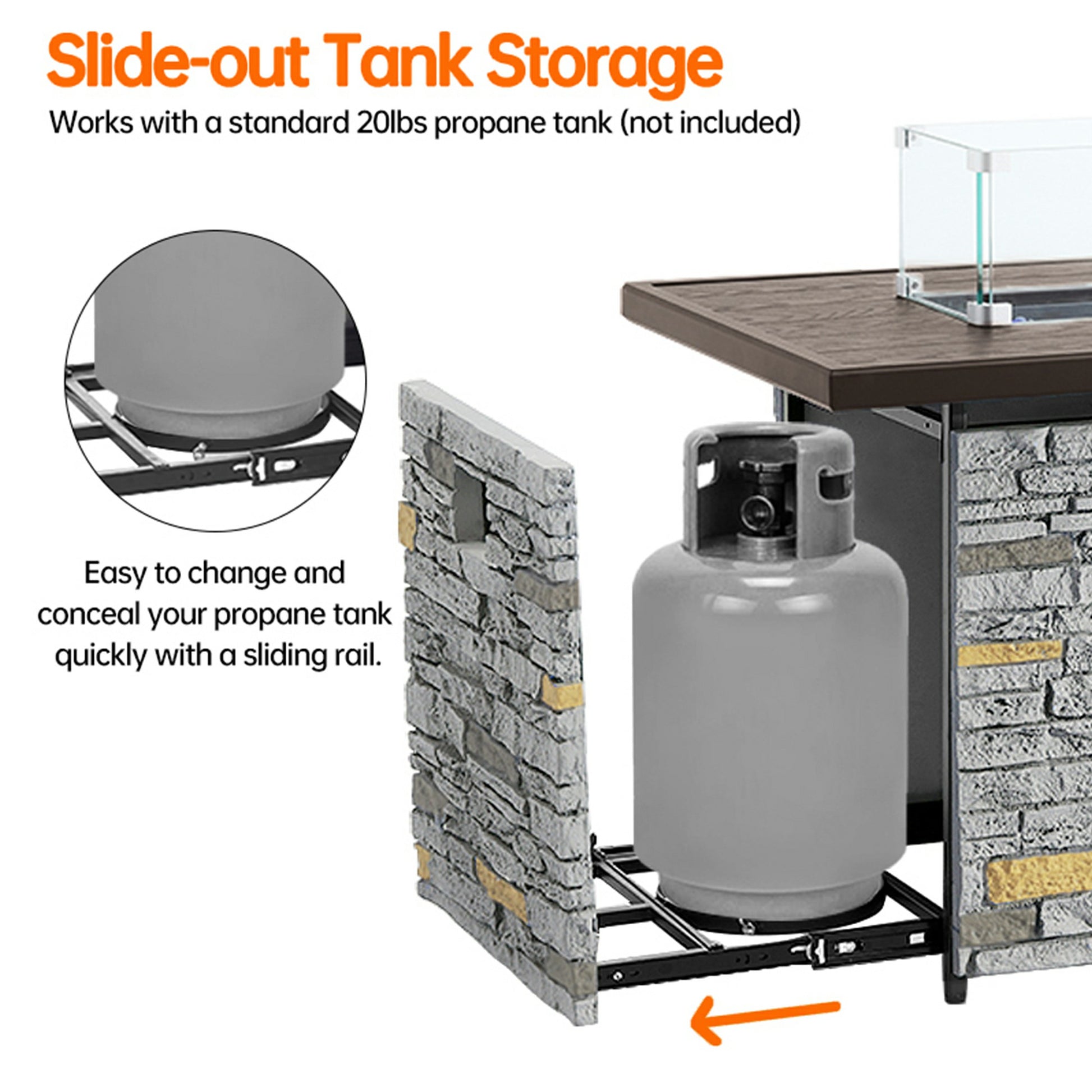 Pizzello Caldo- 43" Propane Fire Pit Table Rectangular Stone Firepit Table - Pizzello#color_gray