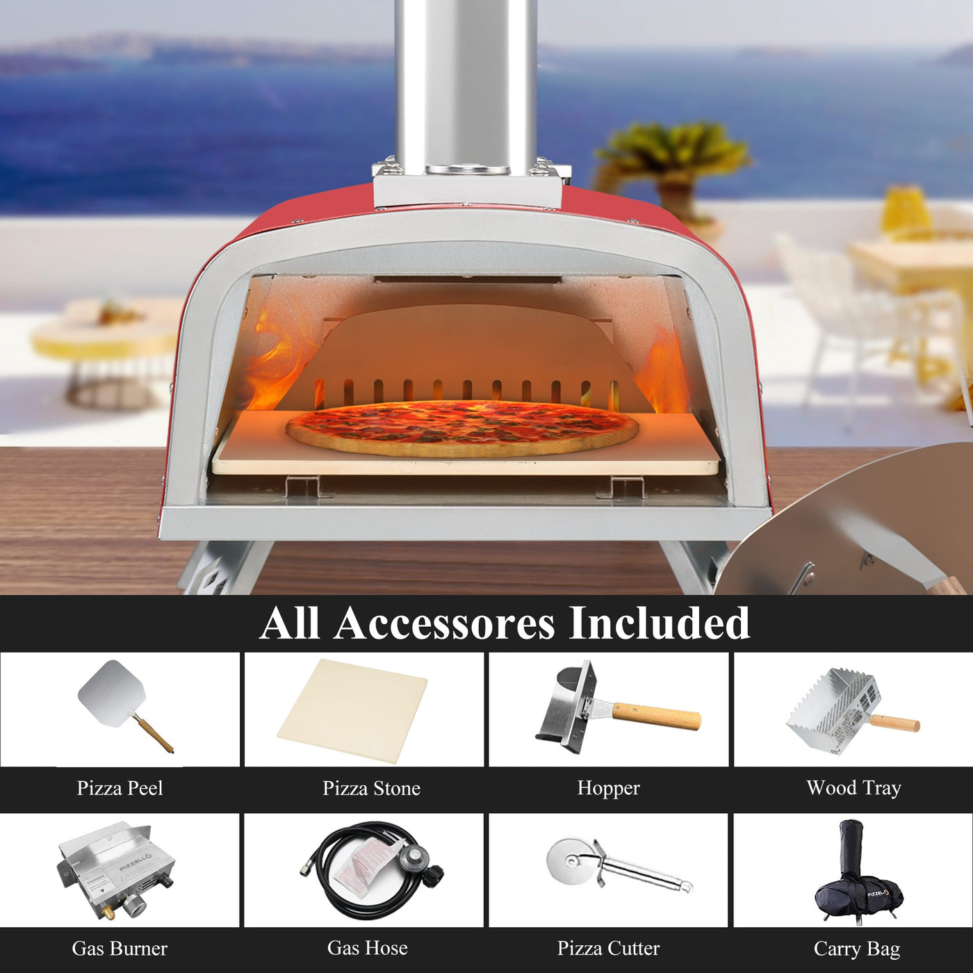 Outdoor Gas & Wood-Fired Pizza Oven in Car#color_red