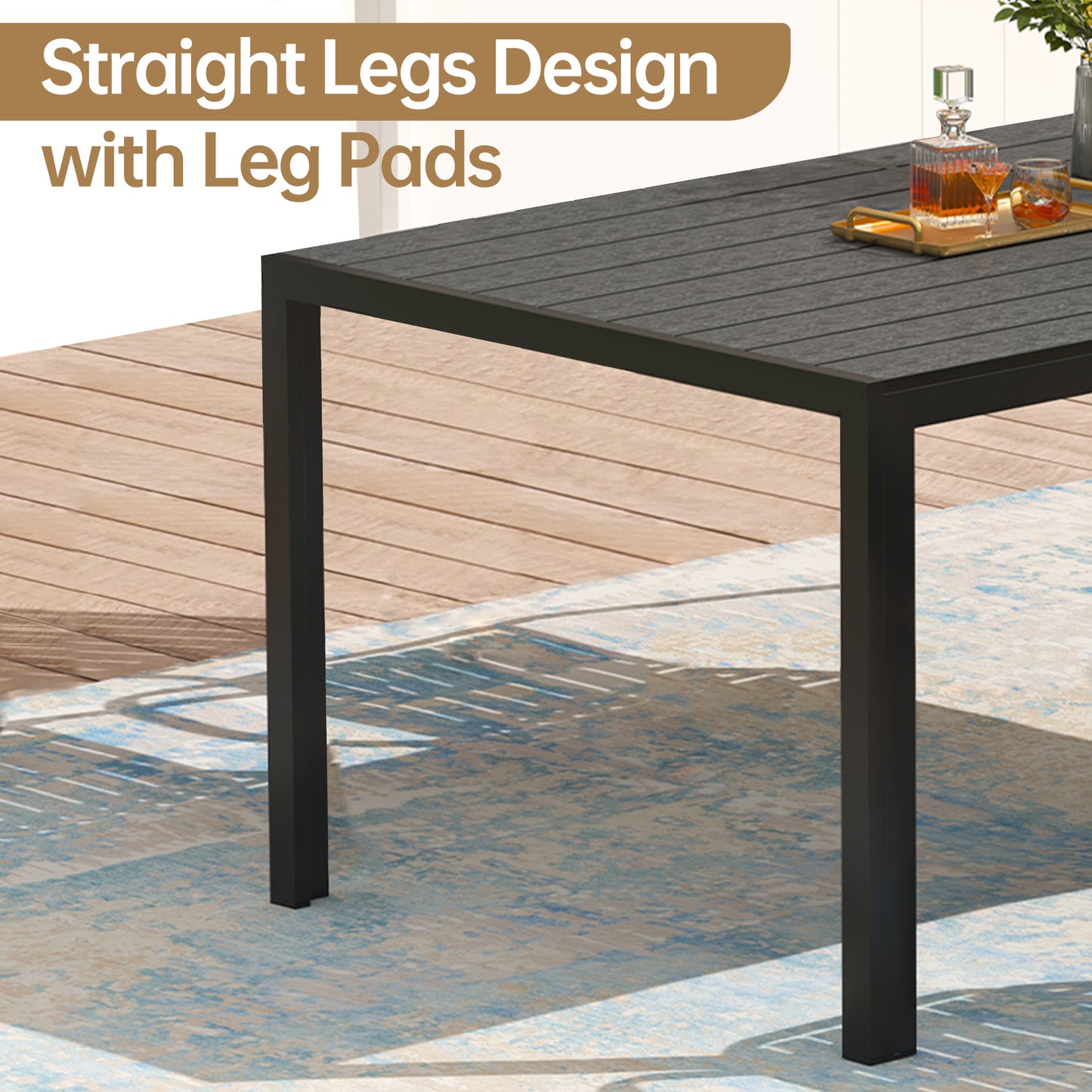 Pizzello Patio Wood-Plastic Composite Dining Table for 4-6 Person