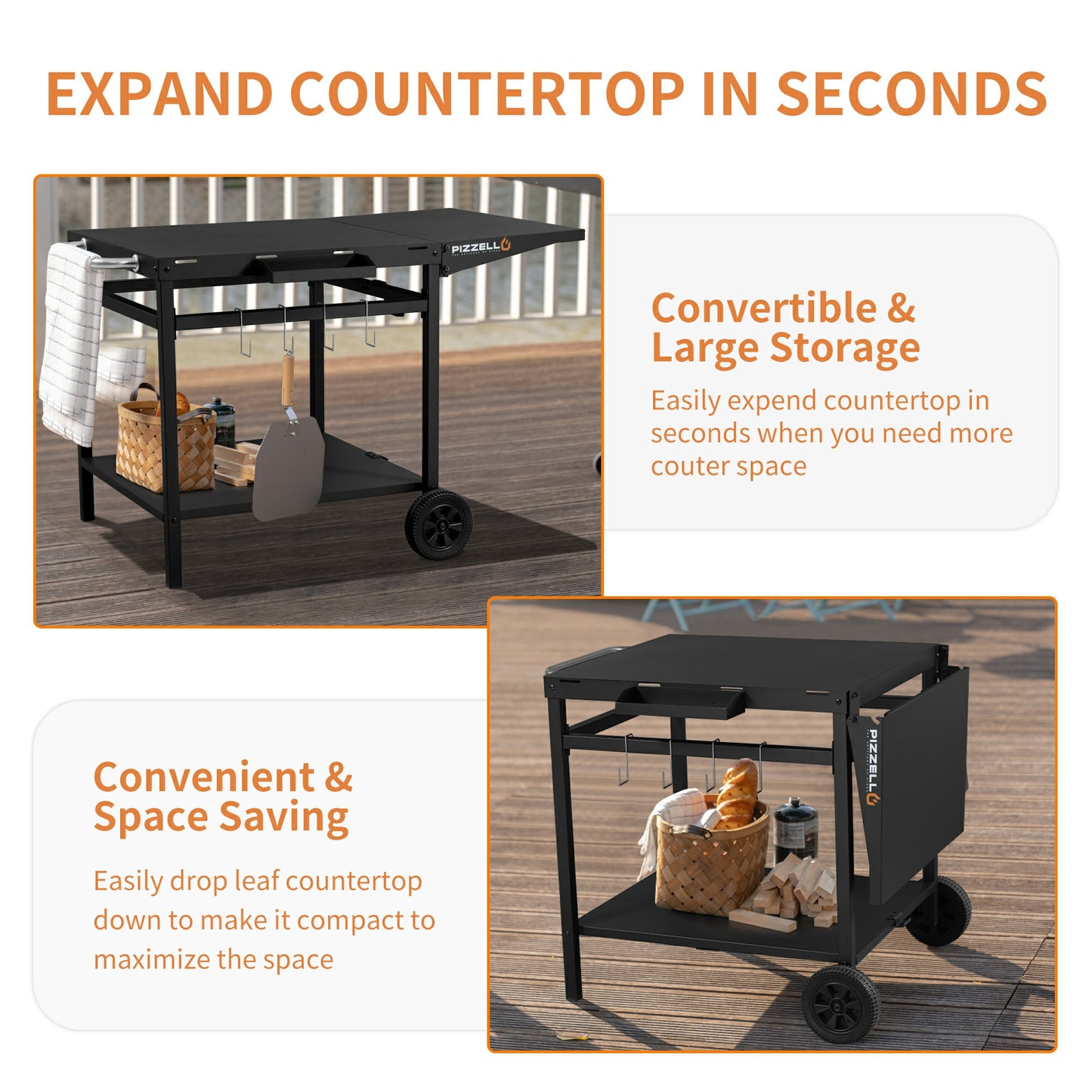 Pizzello Outdoor Grill Dining Cart Movable Pizza Oven Trolley BBQ Stand - Pizzello#size_large